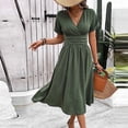 thumbnail image 4 of Tqcoqu Women's Maxi Dress V Neck Short Sleeve A Line High Waist Swing Casual Trendy Summer Dresses,Green,Women's S-XXL, 4 of 9