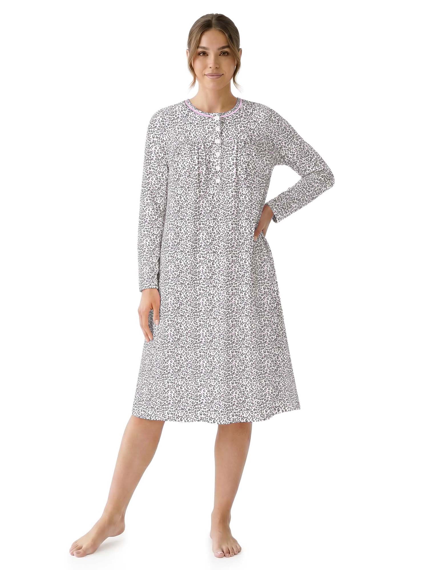 Aria Women’s Long Sleeve Stretch Velour 44" Sleepwear Nightgown, Sizes XS-5X