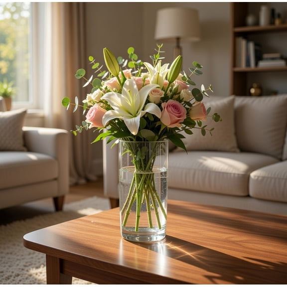 8" Tall Clear Glass Cylinder Vase, Thick Heavy Base Transparent Floral Container, 3.94" Wide for Fresh Flowers, Centerpieces, Wedding Table Decor, Home Office Display
