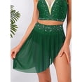 thumbnail image 3 of Sholeno Women's Shiny Rhinestone Lyrical Dance Skirt High Low Hem Mesh Flowy Dancing Skirt Dark Green XXL, 3 of 5