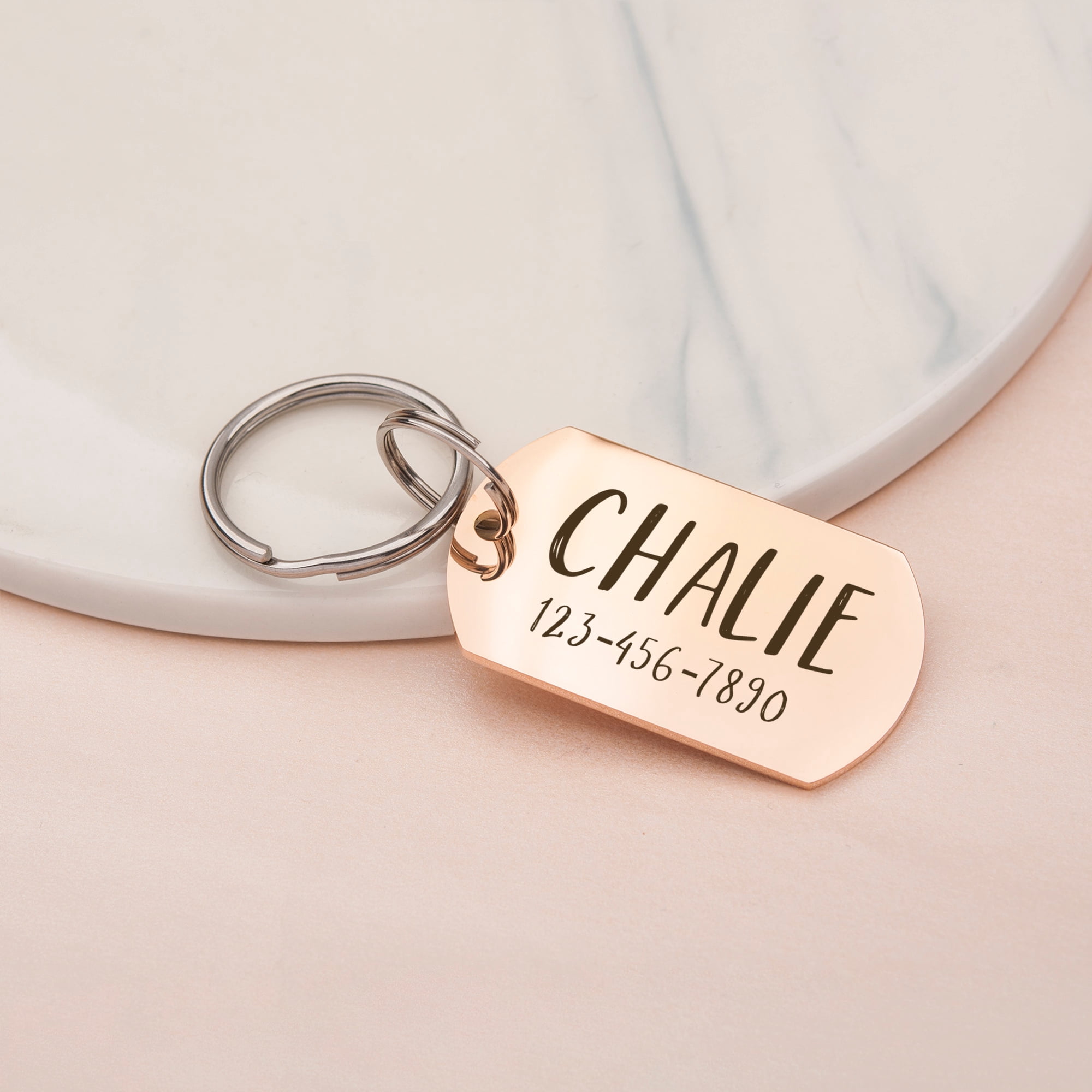 Engravable Pet Id Tag - Dog Tag with Phone Number Tag Shape - Pet Name Tag Emergency Tags for Pet Collar [Rose Gold, L, Only Front Engraving]