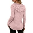 thumbnail image 4 of Ribbed Knit Hoodies for Women Drawstring Hooded Tunic Sweatshirts Winter Travel Solid Color Long Sleeve Pullover Shirts Sweaters Tops, 4 of 8