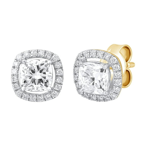 DewberryDiamonds 1/2 CT TW Lab Grown Diamond Cushion Halo Stud Earrings for Women in 925 Silver 14k Yellow Gold Plated Push Back Solitaire Diamond Stud Earrings (Clarity: VS, Color: EF, 0.53 cttw)