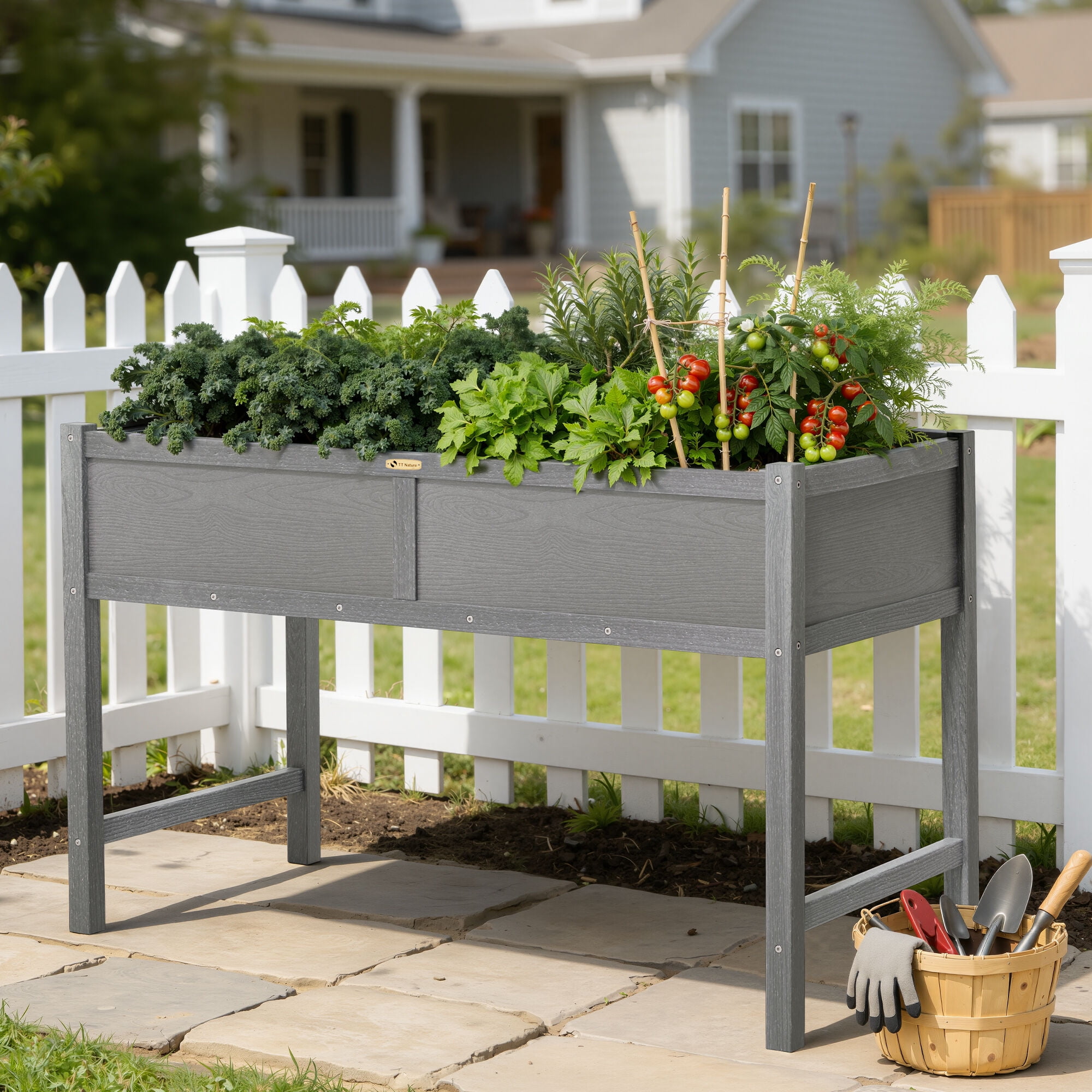 TT Nature Raised Garden Bed 47x22x30 in HDPE Elevated Planter Box for Vegetables, Herbs, Flowers - Outdoor Garden Bed for Patio, Balcony, Backyard