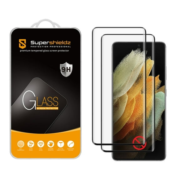 (2 Pack) Supershieldz Designed for Samsung Galaxy S21 Ultra 5G Tempered Glass Screen Protector, (Not Compatible with Fingerprint Scanner) (Full Screen Coverage) Anti Scratch, Bubble Free (Black)