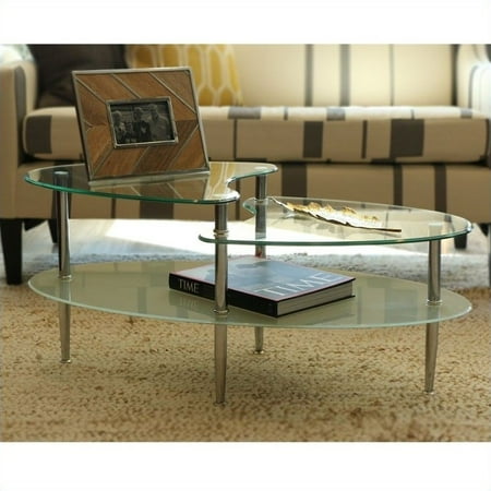 Wave Oval Glass 2-Tier Coffee Table, Multiple Colors