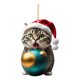 thumbnail image 3 of Adorno navideño de gato de acrílico con colgante de gorro de Papá Noel, bonito adorno de bola de gato de dibujos animados, decoración colgante para árbol de Navidad de gatito plano en 2D, 3 of 5
