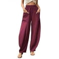 thumbnail image 2 of Tittly Palazzo Pants Wide Leg Pants Womens Solid Color Casual Pants Trousers Elastic Waist Pockets Wide Leg Trousers Wide Leg Sweatpants Women Pants for Women Trendy Red M, 2 of 6