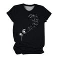 thumbnail image 4 of Wycnly Womens Tops Dressy Casual Comfy Breathable Loose Fit Trendy Pullover Tees Shirts Summer Short Sleeve Crewneck Tops Dandelion Print Blouse Black XL, 4 of 6