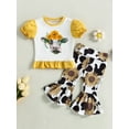 thumbnail image 2 of Bagilaanoe 2pcs Toddler Baby Girl Long Pants Set Sunflower Print Short Sleeve T-shirts Tops + Flare Trousers 6M 12M 18M 24M 3T Kids Casual Outfits, 2 of 8