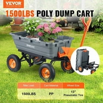 VEVOR Poly Garden Dump Cart with Easy to Assemble Steel Frame, 2-in-1 Convertible Handle, 13 Inch Tires, Max Capacity 1500 lbs, Utility Wheelbarrow Productivity Yard