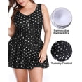 thumbnail image 3 of Inadays Women Plus Size One Piece Swimsuit Flower Printing Modest Tummy Control Swimdress V Neck Vintage Bathing Suits Skirt Swimwear, Black Polka Dot, XL, 3 of 8