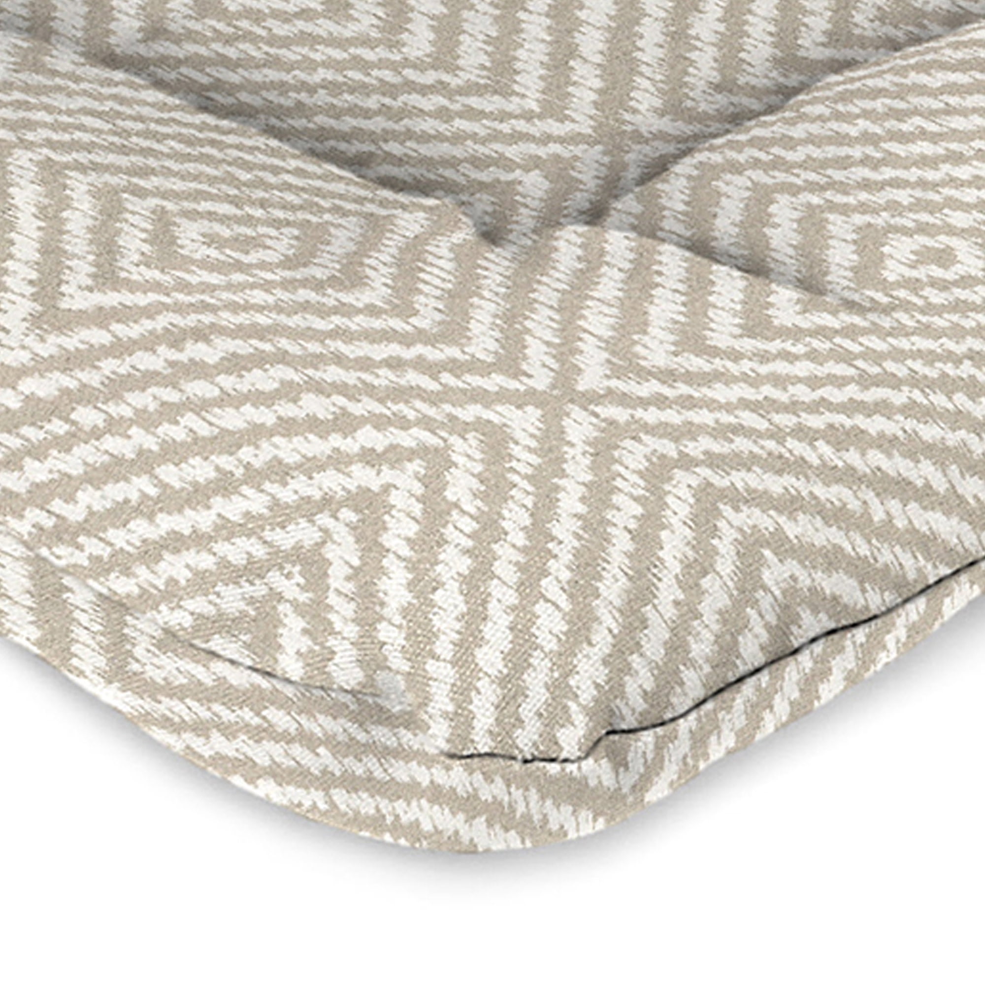 Jordan Manufacturing 38" x 21" Encore Birch Taupe Diamond Rectangular Outdoor Wrought Iron Chair Cushion with Ties and Hanger Loop (2 Pack)