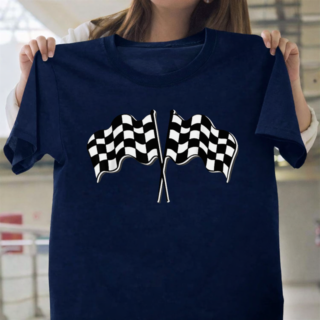 T-Shirt Unisexe à Thème de Course Automobile avec Drapeau à Damier, jusqu'à la Taille 5TG