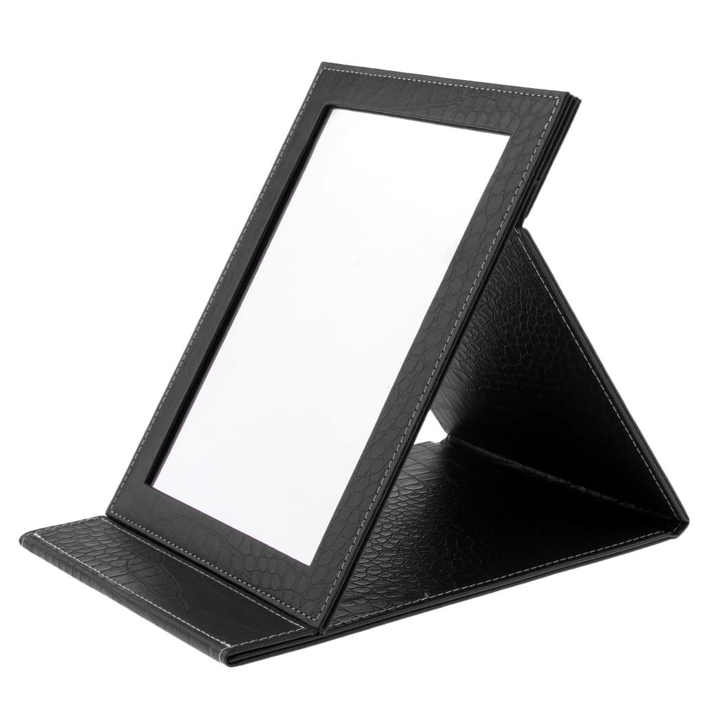 Folding Travel Mirror PU Leather Table Top/Stand Compact Makeup Mirror