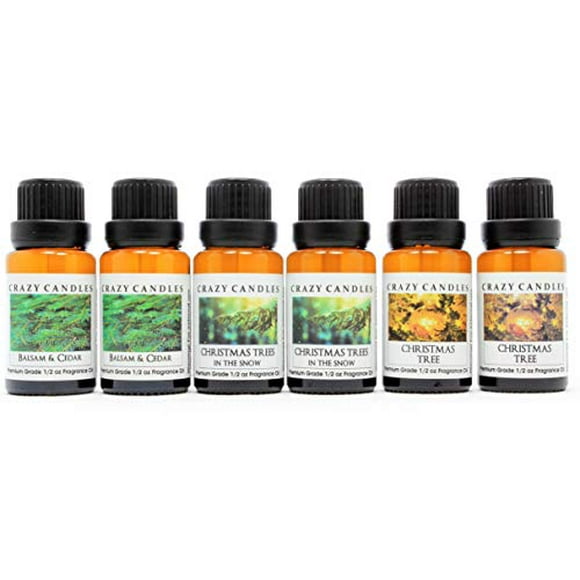 Crazy Candles Ensemble de 6 Bouteilles (fabriqué aux États-Unis) 2 baume et cèdre, 2 arbres de Noël, 2 arbres de Noël dans la neige 1/2 fl oz Unité (15ml) de Qualité Supérieure Parfumé