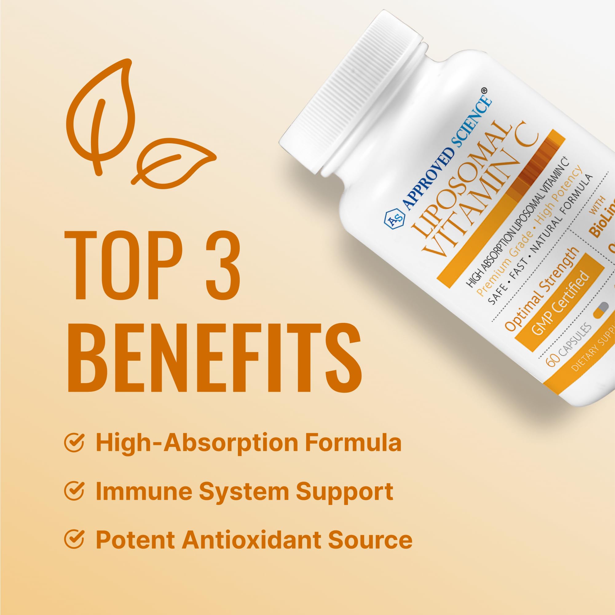 Approved Science Liposomal Vitamin C - 1100 mg - 60 Capsules - Immune Support, Boost Collagen, Antioxidant - High Absorption - Fat Soluble - Non GMO - Vegan - Made in The USA