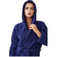 thumbnail image 3 of Elegani Women's Hooded Terry Bathrobe: Spa-Like Comfort & Style, Navy S/M, 3 of 5