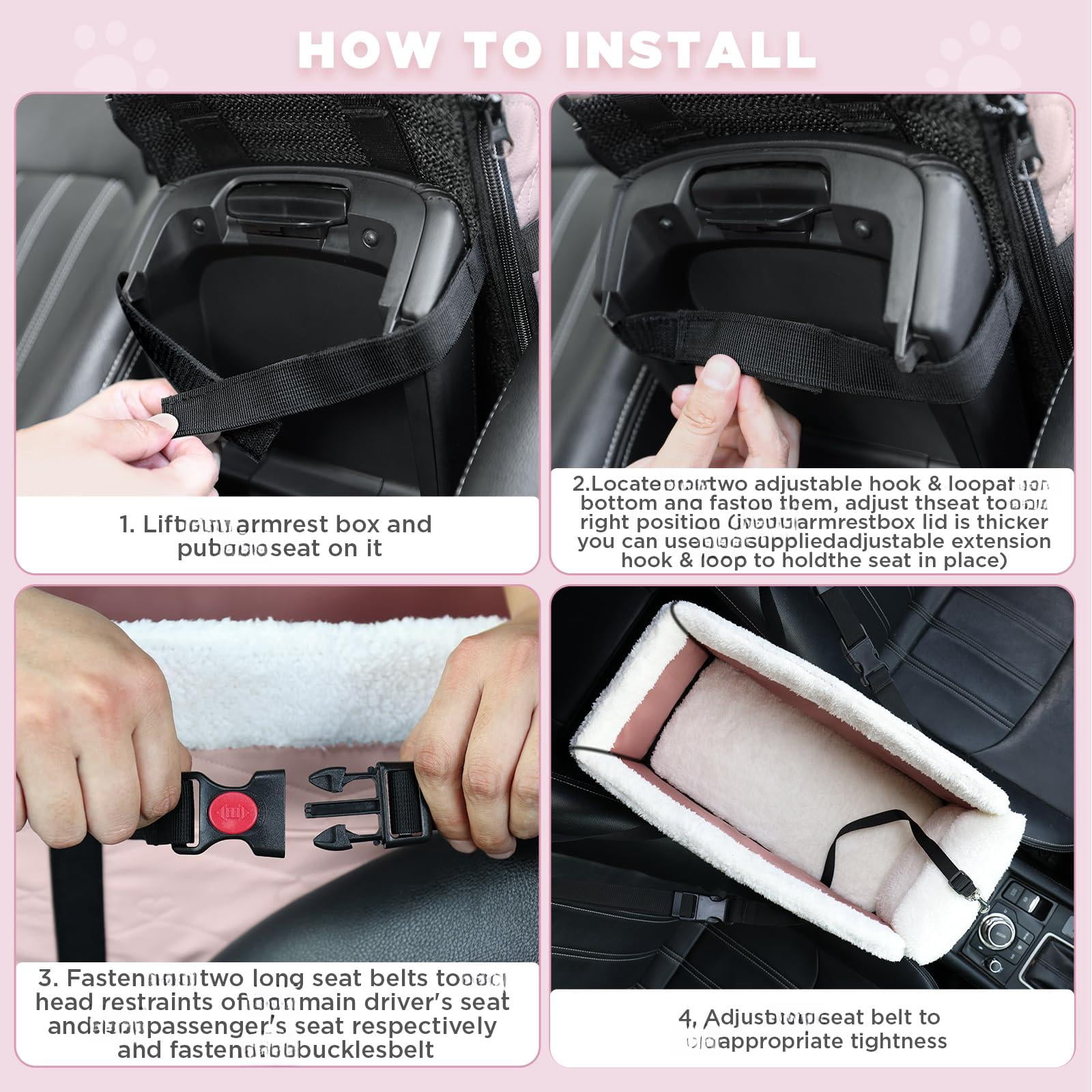Center Console Dog Car Seat For Small Dogs Pu Leather Booster Washable Foldable With Safe Protection Hooks Adjustable Straps And Storage Pocket Pet Up To 15lbs-pink