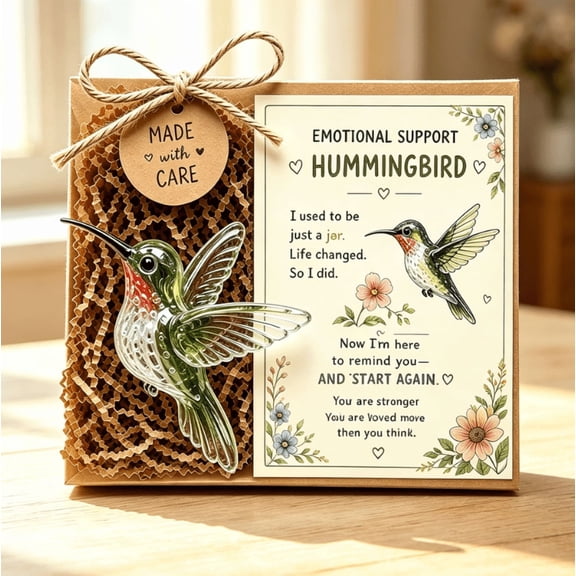 Emotional Support Glass Animal Gift,Recycled Glass Pocket Hug with Encouragement Card for Desk Decor,Stress Relief Mini Figurine Keepsake for Friends Family (Hummingbird)