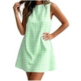 thumbnail image 2 of Caywon Women's Gingham Sleeveless Shift Dress, Round Neck A-Line Mini Dress, Polycotton Casual Summer Vacation Outfit, 2 of 7