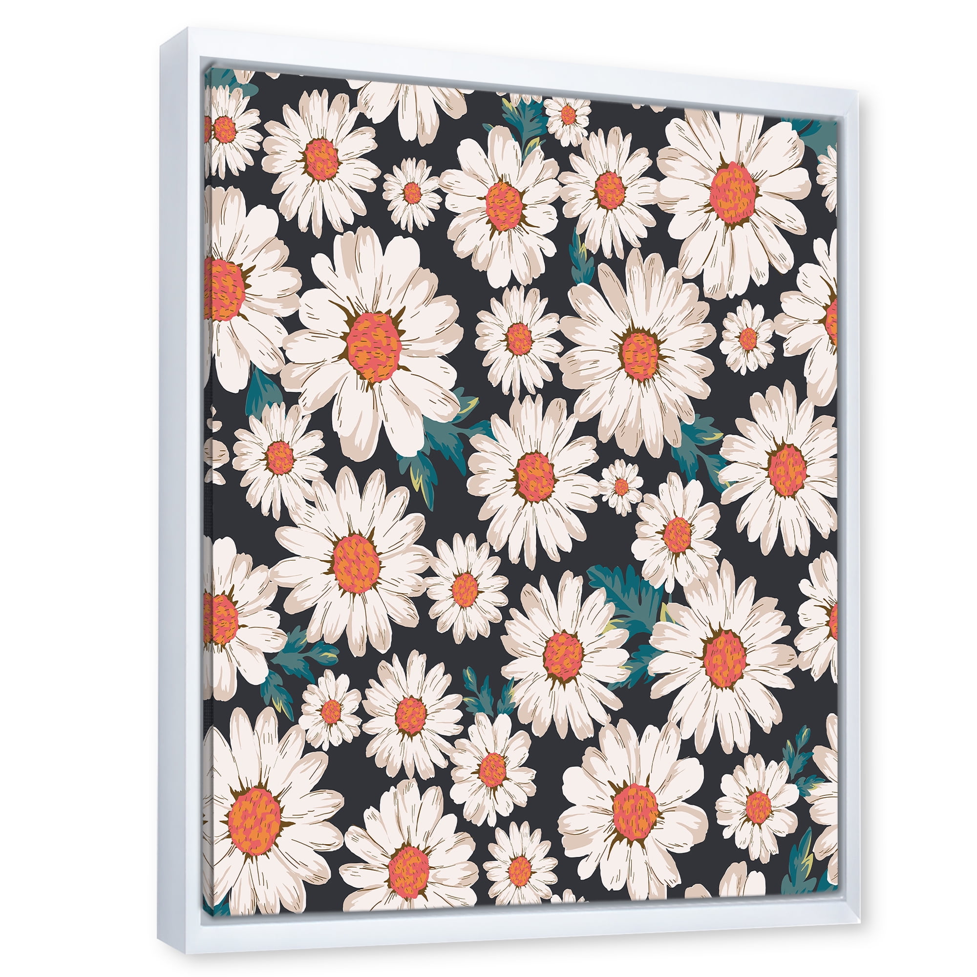 Designart 'Prolific of White Daisy Flowers' Traditional Framed Canvas Wall Art Print