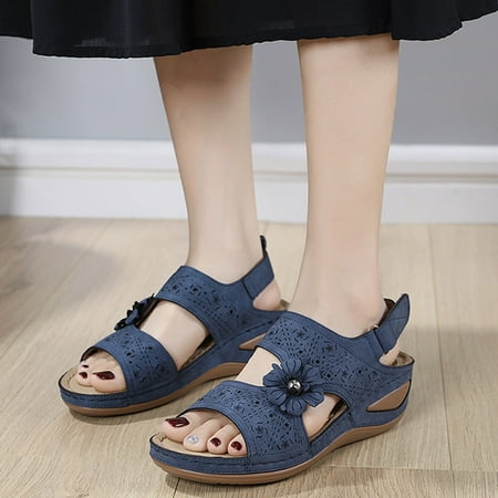 

Cathalem Hot Wedges Sandals for Women Fashion Women Flowers Casual Open Toe Wedges Massage Soft Womens Rubber Sandals Size 36 Blue 7.5