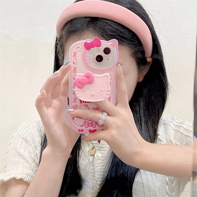 Sanrio-Funda de teléfono original con soporte de Hello Kitty, carcasa a prueba de golpes con dibujos animados para iPhone 14, 11, 13, 12 Pro Max, XR, XS, 7, 8 Plus, SE 2, Y2K Fivean LED