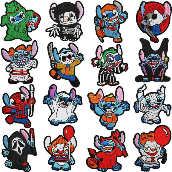 9pcs Terrifying Lilo Cute Cartoon Kids Embroidered Patches, Sew/Iron On Repair Applique Embroidery Patches for T-Shirt, Jackets, Jeans, Vests,Hats, Backpacks,Bags