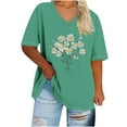 thumbnail image 2 of GaThRRgYP Women's V-Neck Short Sleeve Top,Women's Oversized V-neck Short Sleeved Solid Summer Base Shirt Sports T-shirt Green XL, 2 of 4