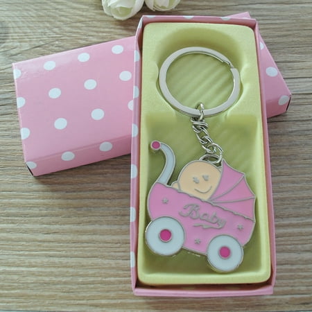 Baby Shower Stroller Party Favor (12PCS) for Girl Key Ring Recuerdos de mi Baby Shower de Niña Pink Gift Box JK063pnk
