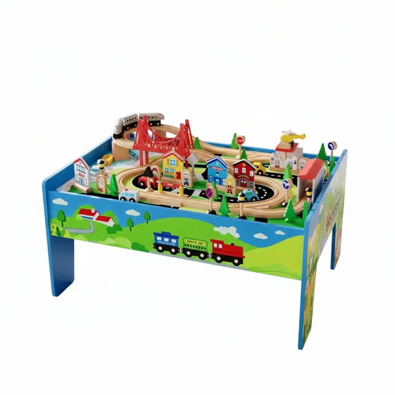 Garvee Wooden ﻿Train Table 33" x 24" x 16", with 80 Multicolor Piece, for Toddlers Age 3 