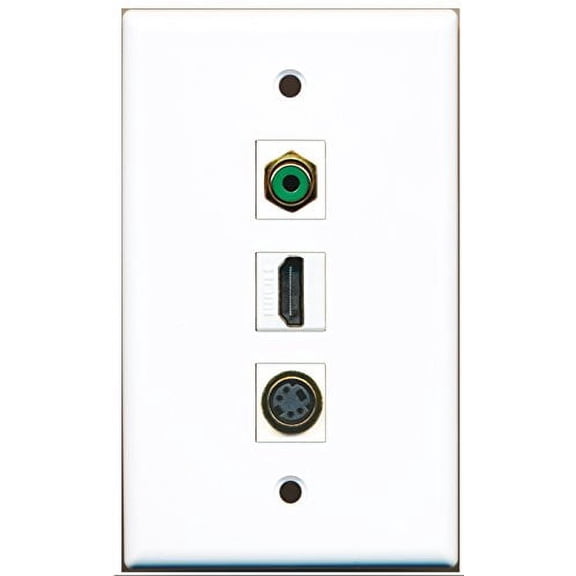 RiteAV - 1 Port HDMI and 1 Port RCA Green and 1 Port S-Video Wall Plate