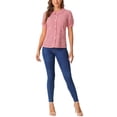 thumbnail image 2 of CAMISA DE CUADROS PARA MUJER INSPIRADA CHIC CON COLLAR PETER PAN Y MANGAS CORTAS ABULLONADAS, BOTONES, TALLA M, ROJO, 2 of 5