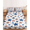thumbnail image 2 of Full Size Fitted Sheet Set - Independence Day 3 Piece Bedding Sets 16" Deep Pocket Fitted Sheet with 2 Pillowcases Red Blue Stars USA Anniversary Brushed Microfiber Hotel Luxury Bed Sheets, 2 of 9