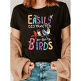 thumbnail image 1 of [Fun Letter Print Bird T-Shirt] Chic Bird-Themed T-Shirt for Women - Casual Crew Neck, Short Sleeve Top with Fun Letter Print, Perfect for Spring & Summer, 1 of 6