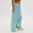 thumbnail image 6 of Summer Saving Wycnly on Sale Pants for Women Womens High Waist Trousers Vintage Linen Solid Drawstring Loose Wide Leg Pants Casual Elastic Waist Palazzo Pants with Pocket, 6 of 7