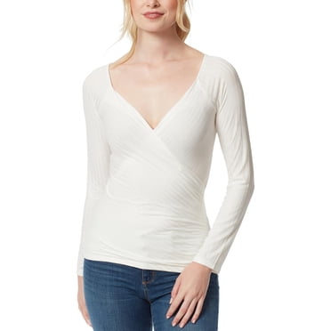 Jessica Simpson Womens Kiki Surplice Long Sleeve Wrap Top