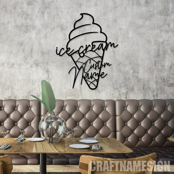Craftnamesign Custom Ice Cream Shop Metal Wall Art LED Light, Ice Cream Shop Decor, Ice Cream Sign
