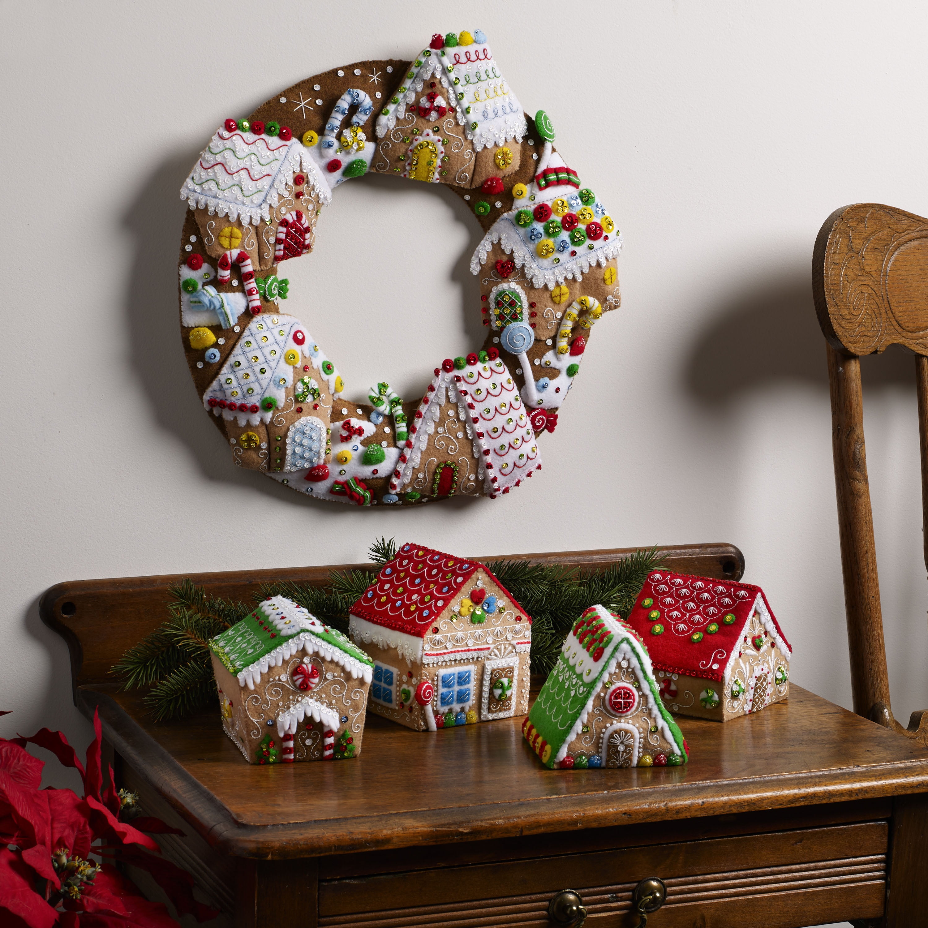 Bucilla Felt Ornaments Applique Kit Set of 12 Gingerbread Santa 