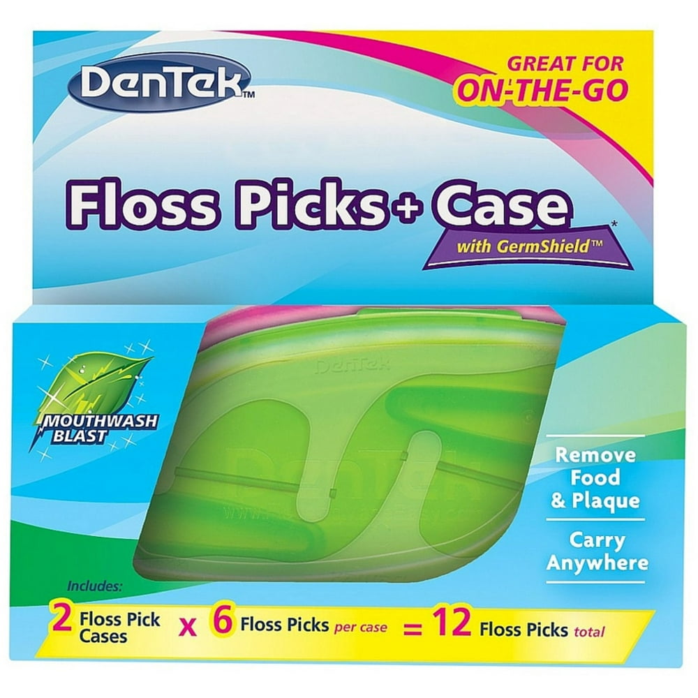DenTek Floss Picks + Case OnTheGo Mint Flosser, Colors May Vary 12 ea