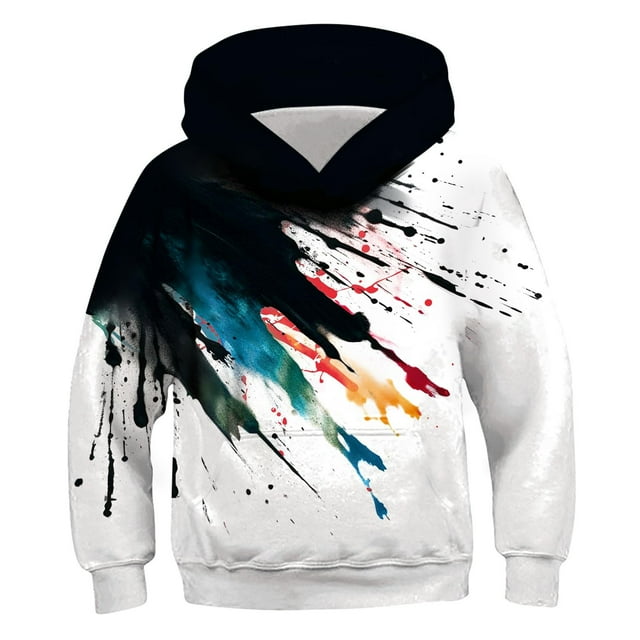 RXIRUCGD Chemise pour Enfants à Manches Longues Motif T-shirt Imprimé Col Rond Cool Garçon Sweat à Capuche (Blanc, Taille : 7 Ans)