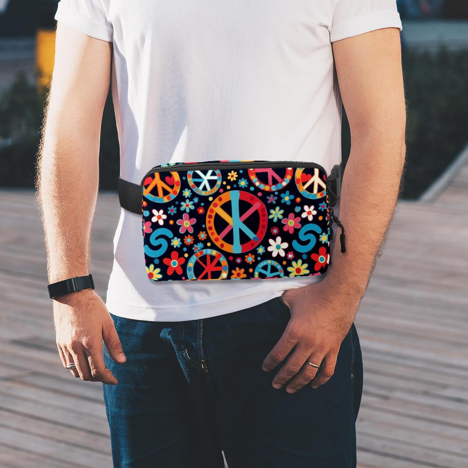Peace Symbol Lightweight Adjustable Sling Bag Running Belt Waist Pack with Extension Strap Unisex
