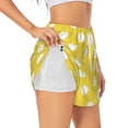 thumbnail image 3 of Lsque Yellow And White Polka Dot Printed Women's Running Shorts with Liner Pockets,Elastic Quick Dry Workout Athletic Gym Yoga Shorts,Womens High Waist Shorts-Large, 3 of 9
