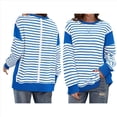 thumbnail image 3 of Sudadera Informal de Larga con Cuello Redondo y Rayas de Color Block para Mujer. Azul S, 3 of 5
