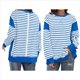 thumbnail image 3 of Sudadera Informal de Larga con Cuello Redondo y Rayas de Color Block para Mujer. Azul XXL, 3 of 5