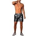 thumbnail image 2 of INSPIRE CHIC Metallic Shorts for Men's Elastic Drawstring Party Holographic Sparkly Shiny Hot Shorts with Pocket 28 Black, 2 of 5