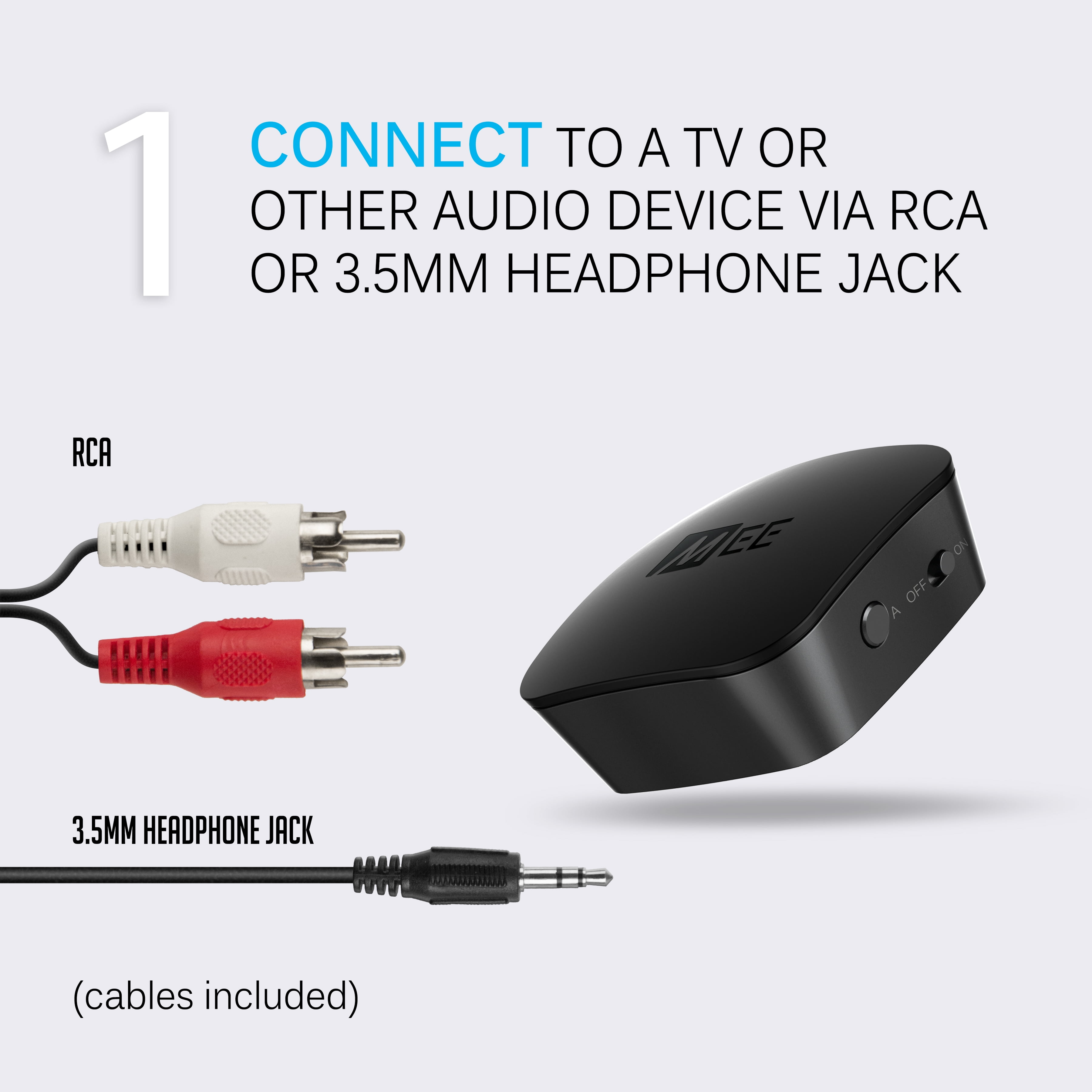 MEE audio DualStream S1 Bluetooth Wireless Audio Transmitter for up to 2 Headphones/Speakers with aptX Low Latency Technology; 3.5mm Jack, AUX, RCA, or Optical connectivity for TV (Black)