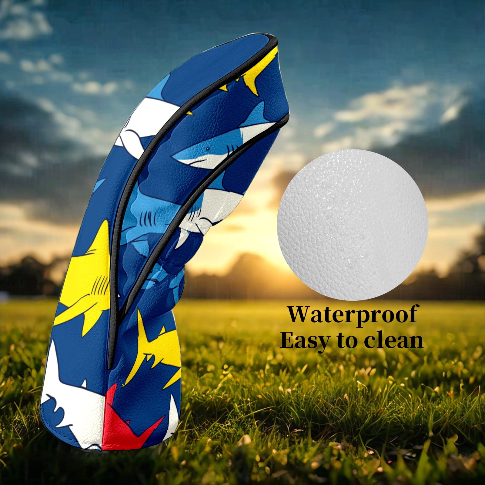 Golf Club Head Covers Shark_ColorfulUnderwater Premium Plush Velvet Lining, Waterproof Golf Headcovers Driver & Fairway Woods for Scratch Protection Novelty Gift for Men & Women