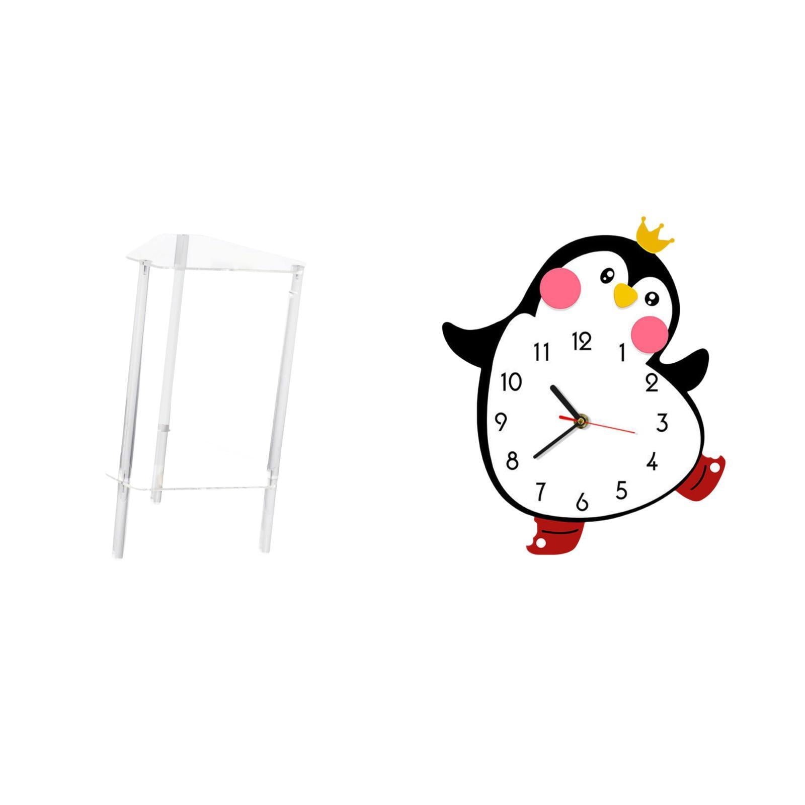 Luzkey Minimalist Clear Acrylic Side Table NightStand with Cartoon Penguin Wooden Wall Clock Modern Bedside Cabinet End Table for Living Room Home Office Bedroom Multifunctional Lovely